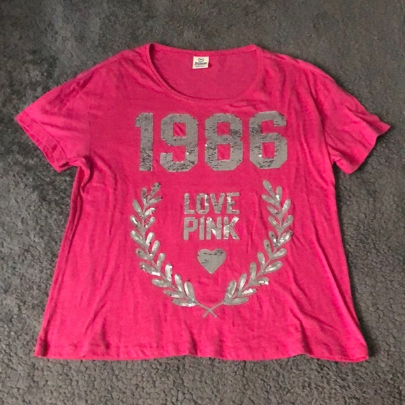 PINK Victoria's Secret Tops - Sequined love pink short sleeve top